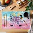 thumbnail image 2 of Purple Rose Antlers Placemats Set of 12, Abstract Art Teal Pink Fancy Flowers Placemats for Dining Table, Place Mats for Kitchen Tabletop, Waterproof Wipeable Dining Table Mats Set, 2 of 9