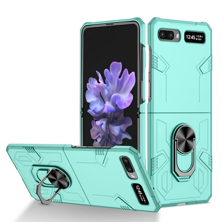 Galaxy Z Flip Case,Z Flip 5G Case,Rugged Military Grade Anti-Fall Shockproof Heavy Duty Protective Phone Case with Kickstand Magnetic Ring Stand Full Body Case For Samsung Galaxy Z Flip,Skyblue