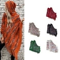 thumbnail image 2 of Women's Striped Knit Capes Ponchos Hooded Pullover Sweater Shawl with Tassels, 2 of 21