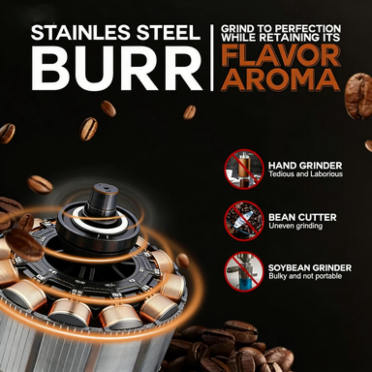 Portable Electric Burr Coffee Grinder with Visual Bean Hopper, Adjustable Grind Settings, Auto-Stop Function, Quiet for Home Travel Outdoor
