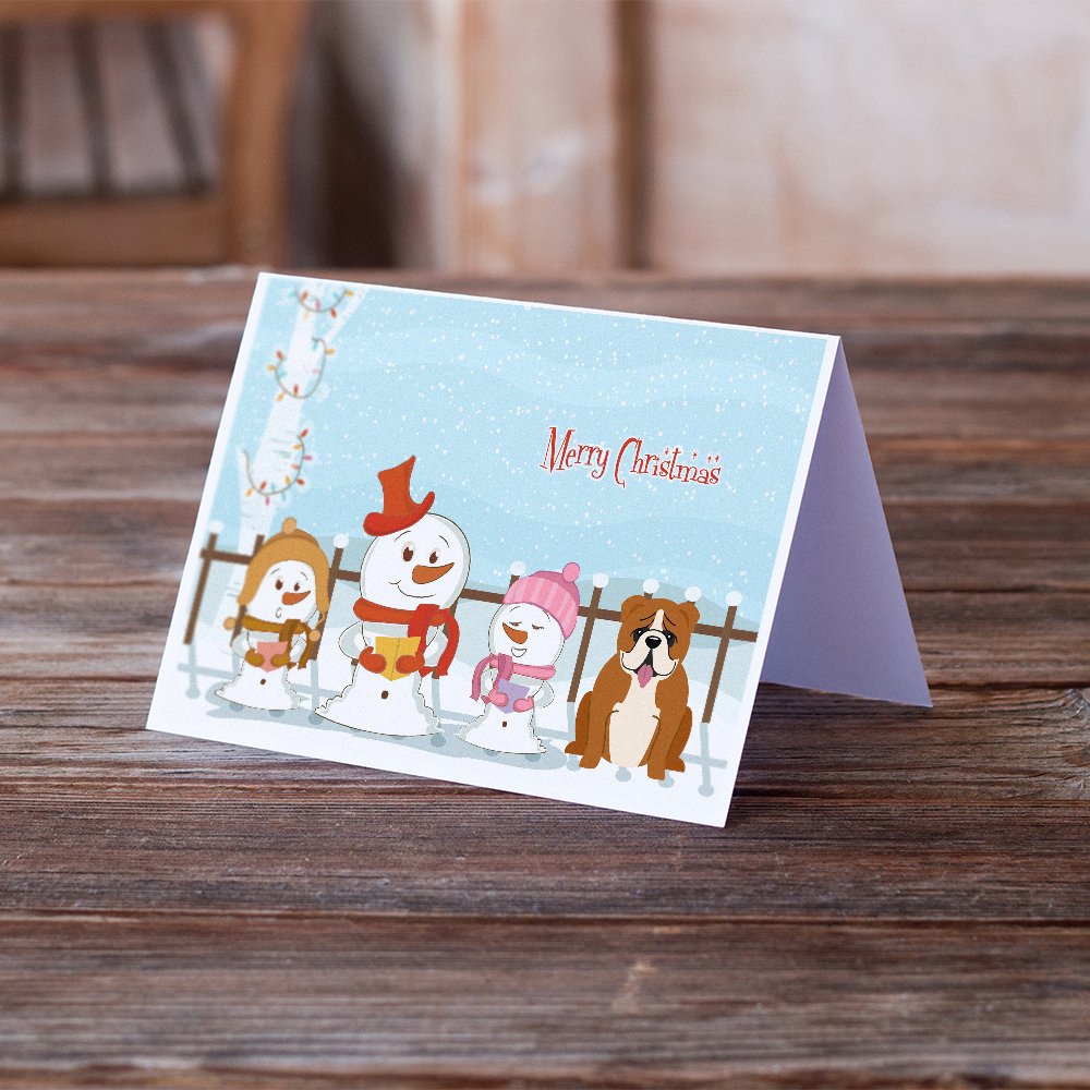 Merry Christmas Carolers English Bulldog Red White Greeting Cards and Envelopes Pack of 8