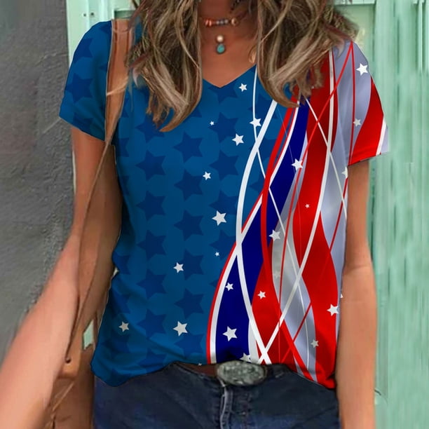 Puntoco 2024 mujeres verano moda tops moda mujer verano cuello pico manga corta impresión casual camiseta blusa
