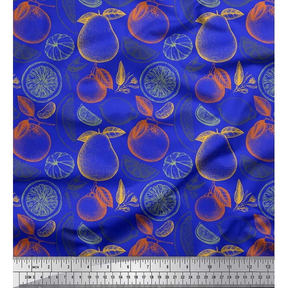 Soimoi Blue Cotton Duck Fabric Mix Fruits Decor Fabric Printed Yard 42 Inch Wide