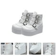 thumbnail image 3 of HAMPPLIES 1 Pair Thick Heel Boots Round Toe Ankle Boots For Women White Pu Rubber Daily Wear Retro Casual, 3 of 8