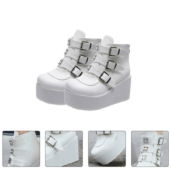 PAMINGONO 1 Pair Short Tube White Pu Rubber Daily Wear Round Toe Retro Casual