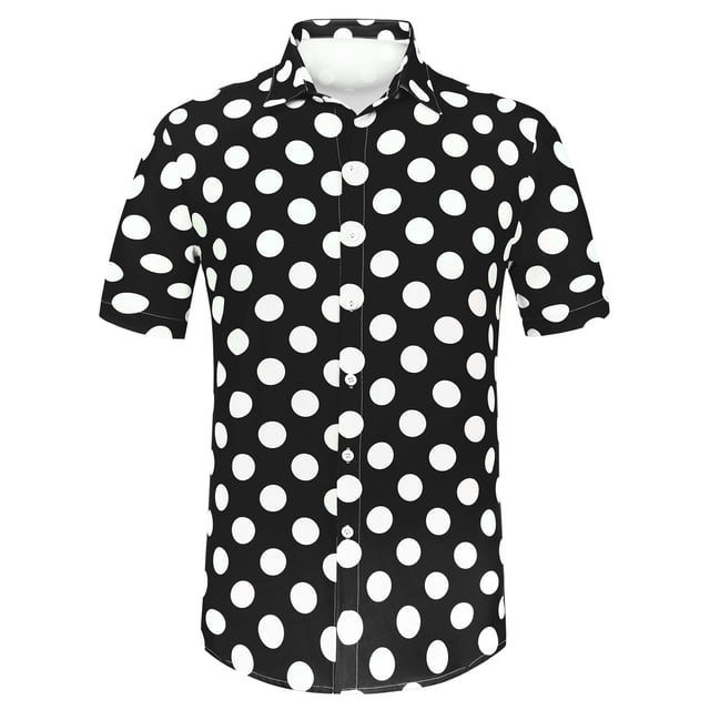 INSPIRE CHIC Camisa de lunares de verano para hombre, camisas hawaianas con patrón de manga corta y botones Negro XL