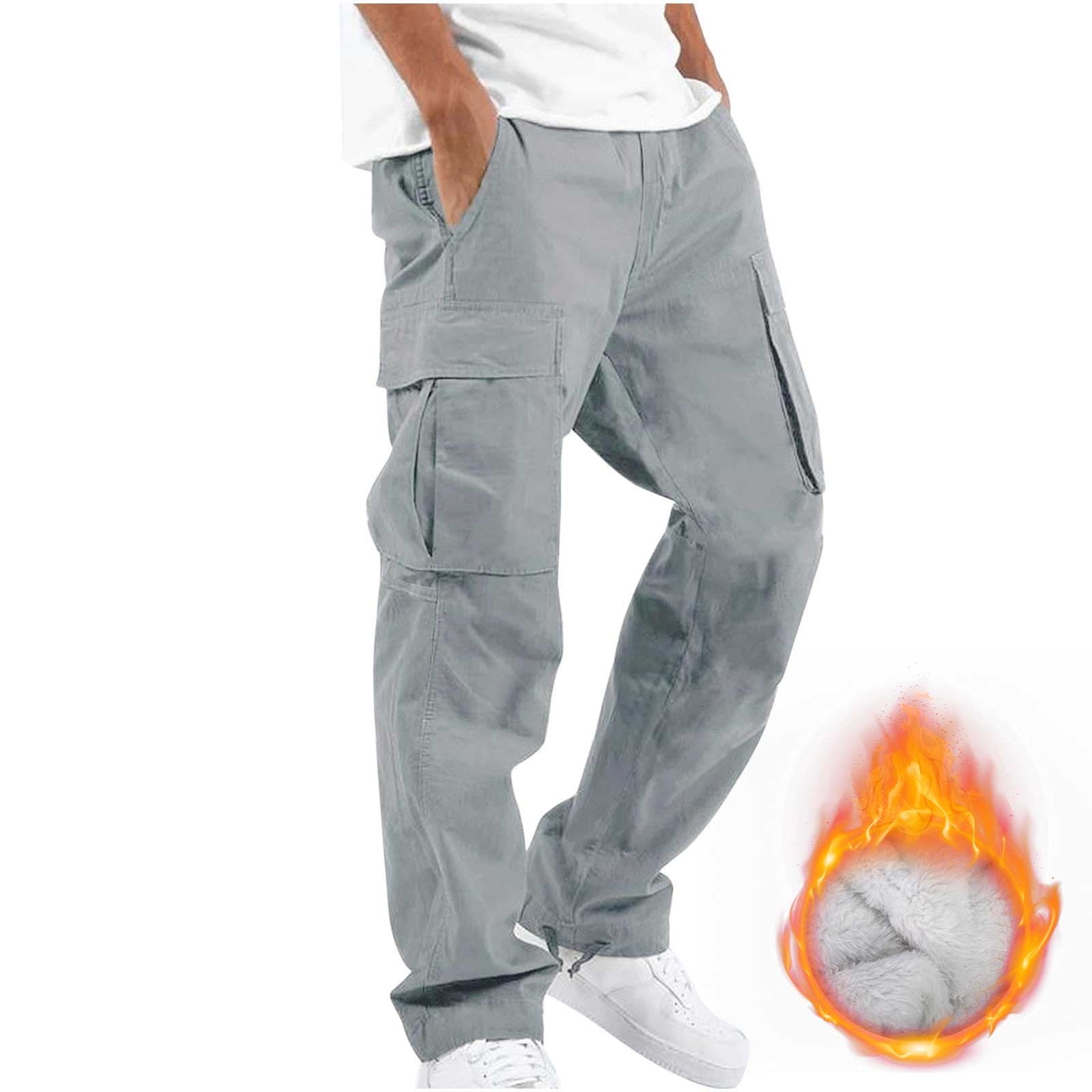 Cotonie Mens Sweatpants Solid Casual Men's Fleece Cargo Pant Zipper  Multiple Pockets Straight Leg Fitness Pants Cargo Pants Trousers 
