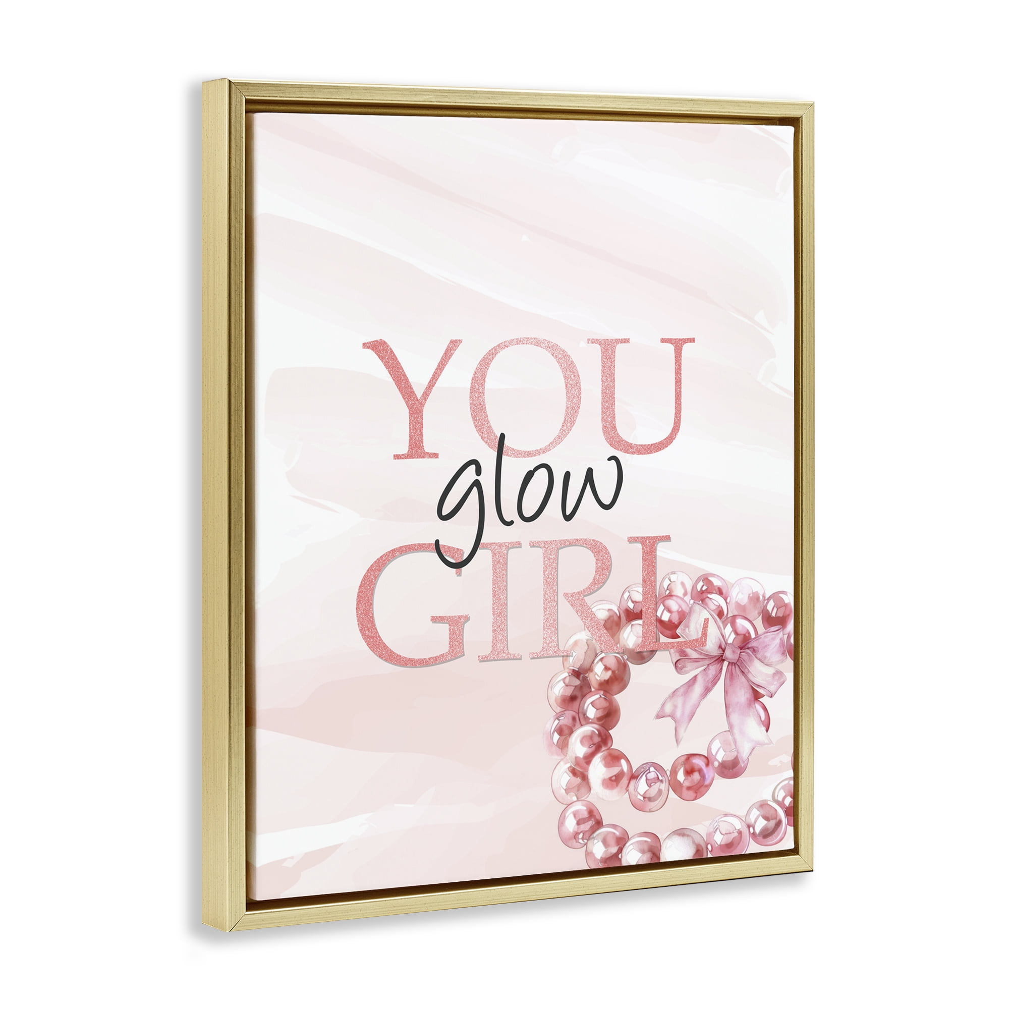 You Glow Girl Feminine Gold Framed Floater Canvas Wall Art, design by Kim Allen