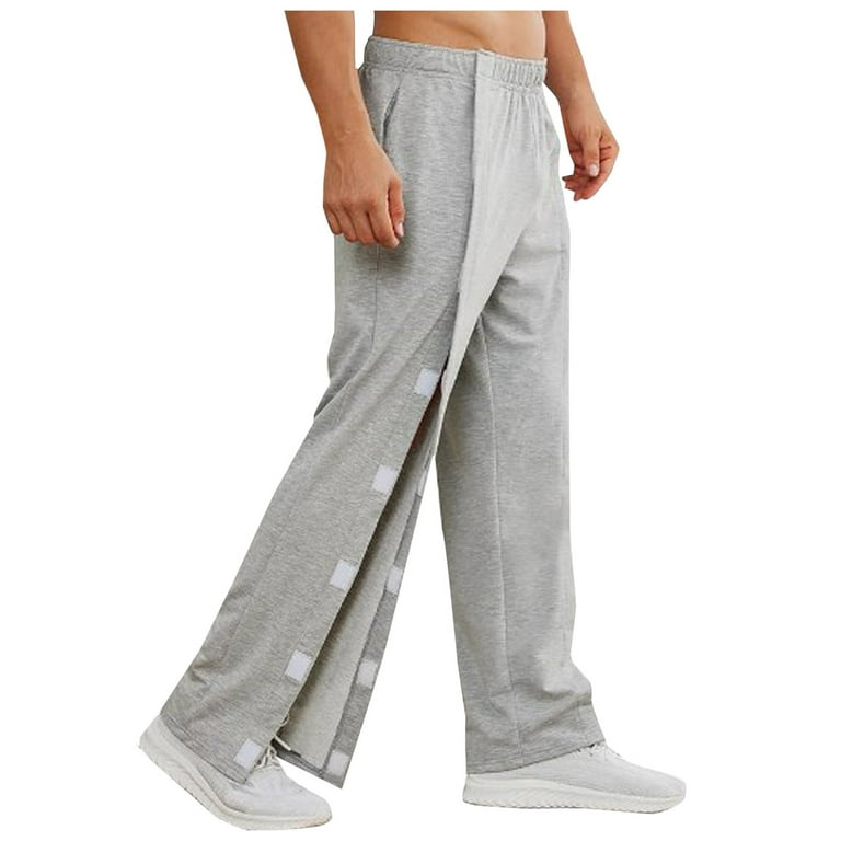 Wide Leg Sweatpants Men Tear Awaying Pants 2 Side Snap Open Bottom