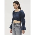 thumbnail image 2 of DressBerry Women's Solid Poly Rayon Square Neck Ruffled Border Cropped Blouse Long Balloon Sleeves Casual&nbsp;Summer Wear Above Waist Length Regular Short Top, 2 of 7