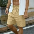thumbnail image 5 of Mens Linen Shorts Casual Solid Color Elastic Waist Straight Knee Length Shorts Breathable Beach Shorts, 5 of 9