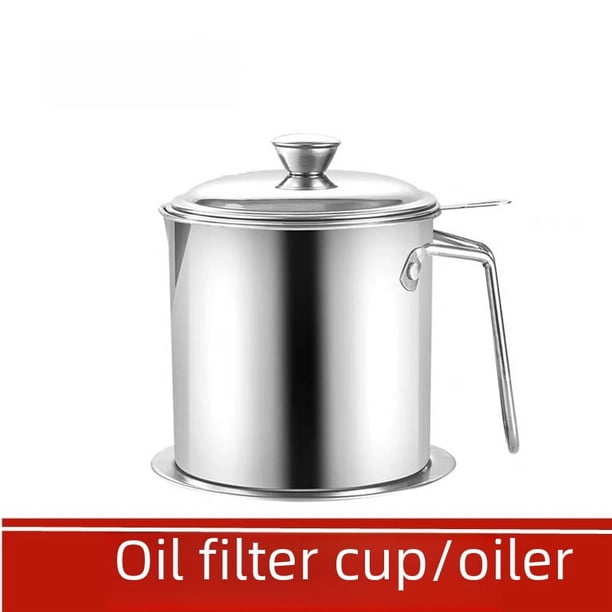Olla de aceite de acero inoxidable 304, tanque de almacenamiento de aceite doméstico con pantalla de filtro, botella de aceite con tapa, tanque de aceite con filtro de cocina, olla con filtro de
