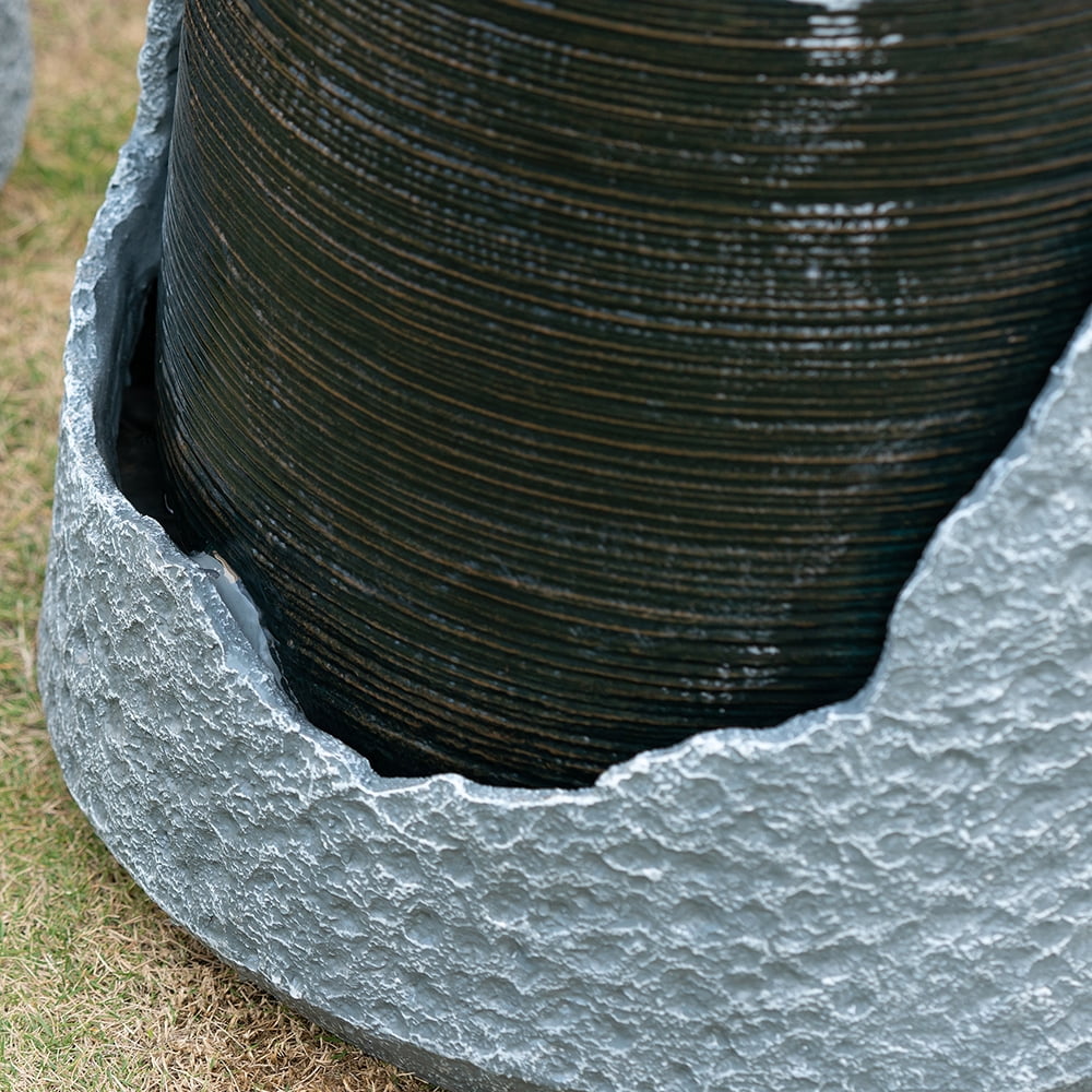 CoSoTower 20X20X18" Indoor Outdoor Polyresin Water Fountain, Unique Broken Urn Fountain Chic Dynamic Modern Design with Light for Garden, Lawn, Backyard, Porch