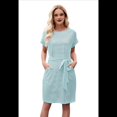 thumbnail image 2 of Vestido Camisero de Verano A Rayas de Corta para Mujer, Informal, con Lazo en la Cintura y Bolsillos, Verde , Talla M, 2 of 9