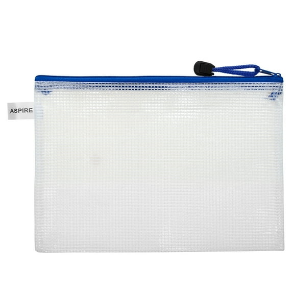 Aspire Waterproof Mesh Zipper Pouches Document File Folders Pencil Pen Case Storage Bags for Office Student Supplies-Blue-A4