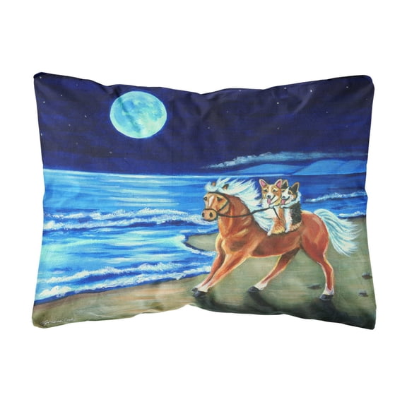 Caroline's Treasures 7318PW1216 Corgi Beach Ride on Horse Canvas Fabric Decorative Pillow, 12H x16W, multicolor