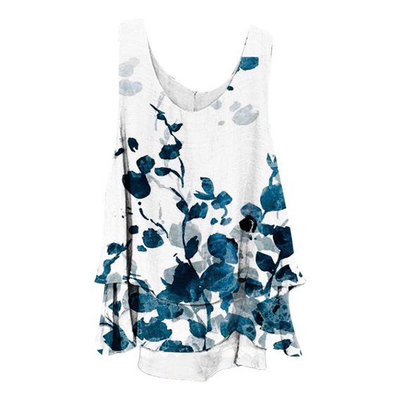asdoklhq 2023 Summer Fall Womens Tops Clearance under $5 Women's Sleeveless Summer Casual Round Neck Printing Sleeveless Vest Tops Blouse Blue XXL