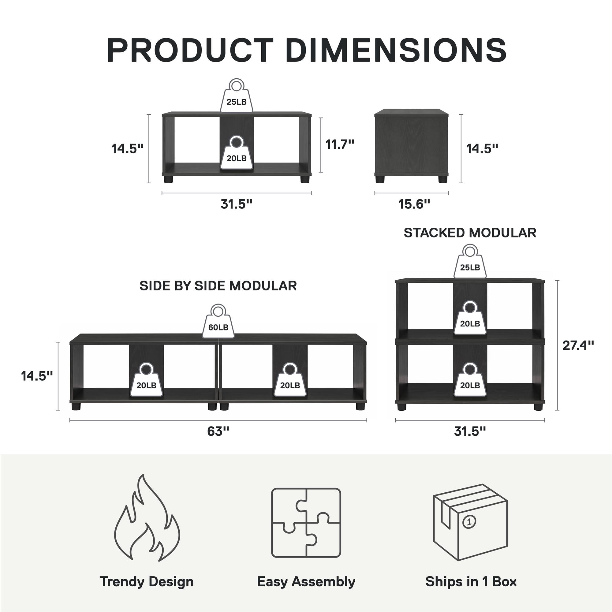 Mainstays Expandable Side by Side or Stacking TV Stand for TVs up to 70 inches, Black Oak