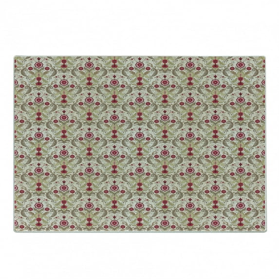 Damask Cutting Board, Victorian Classical Italian Style Vintage Floral Motifs Rococo Inspired Curly Leaves, Decorative Tempered Glass Cutting and Serving Board, Small Size, Multicolor, by Ambesonne