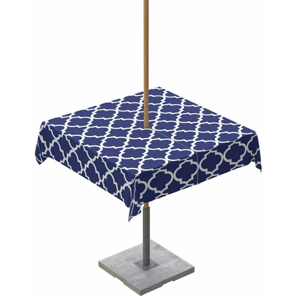 nqOlkjepod Navy Blue Morocco Outdoor Tablecloth with Umbrella Hole & Zipper, Modern Farmhouse Geometric Textured Square Table Cover 60x60 Inch, Dining Waterproof Table Cloth Protector for Patio