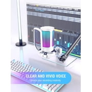 FIFINE A6V Gaming Microphone for PC Computer PS5 PS4 Laptop, USB Streaming Microphone with 192kHz High-Res, RGB, Condenser, Mute, Gain Control, White