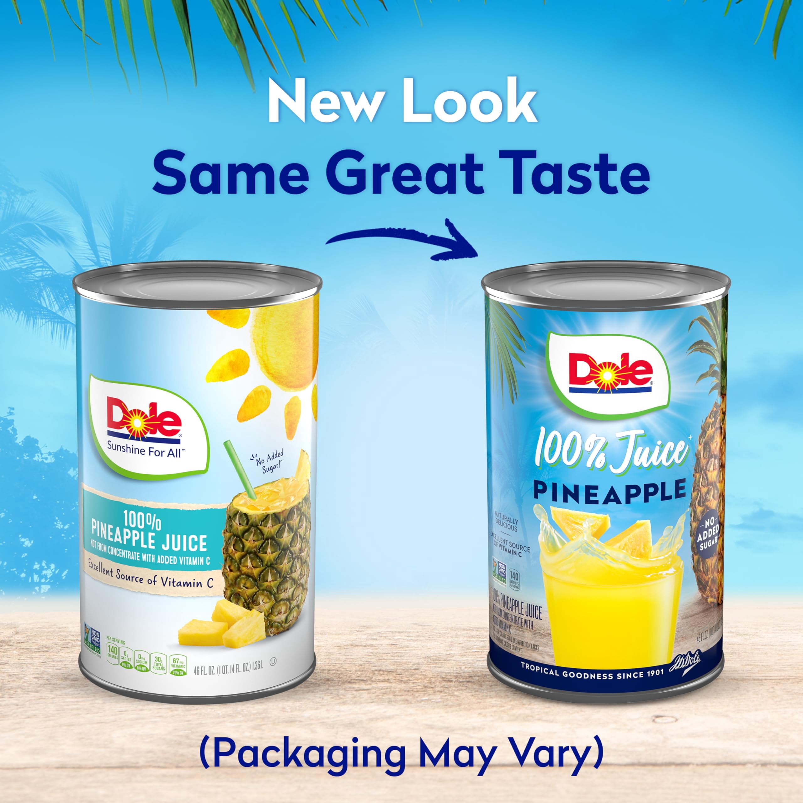 Pack of 2 - Dole 100% Pineapple Juice, No Added Sugar, Excellent Source Of Vitamin C, 100% Fruit Juice, 46 Fl Oz Can, Packaging May Vary Packaging May Vary