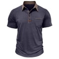thumbnail image 3 of TAGOLD Mens Summer Short Sleeve Turndown collar Blouse & Shirt Color Half Button Pocket Top, 3 of 5