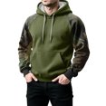 thumbnail image 4 of Men’s Pullover Hoodie with Camouflage Print Sleeves Adjustable Drawstring Hood and Front Kangaroo Pocket Casual Style Green M, 4 of 5