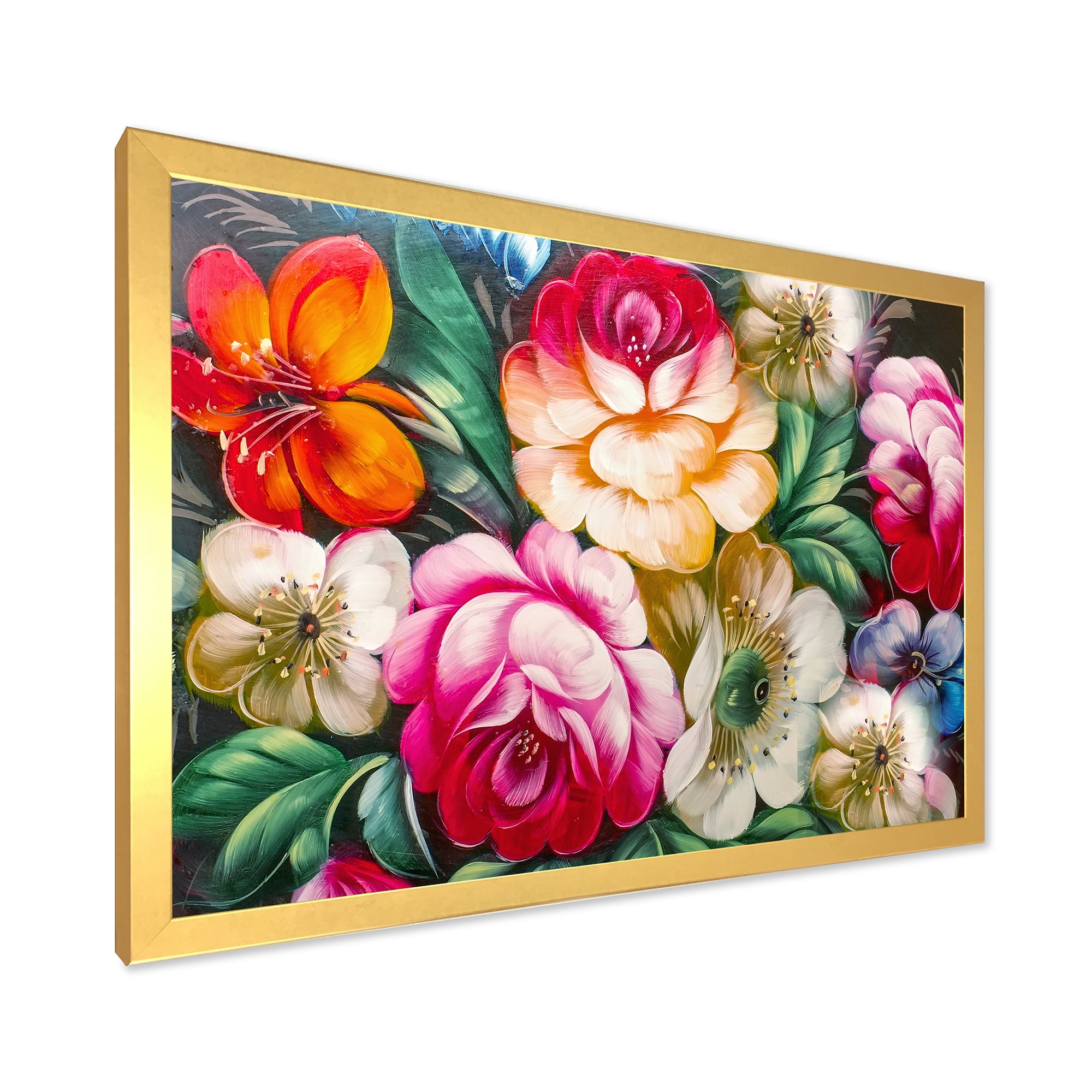 Designart 'Vintage VIbrant Yellow and Red Flower Still Life II' Traditional Framed Art Print