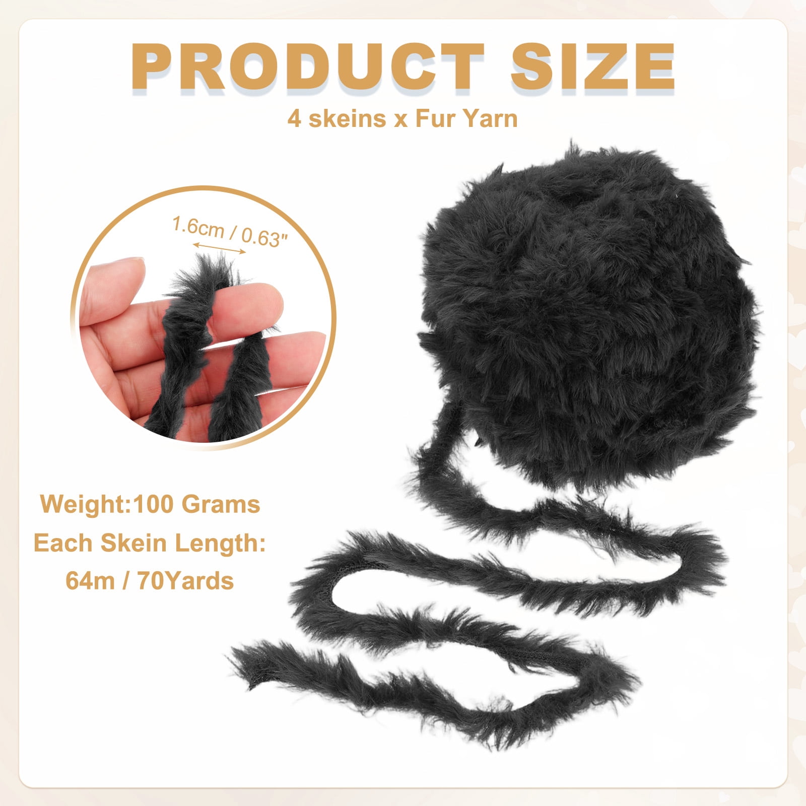 Uxcell Fur Yarn, Soft Plush Fluffy Chunky Polyester Faux Fur Eyelash Yarn for Crocheting Hand Knitting Blanket Hats Crochet Crafting Black