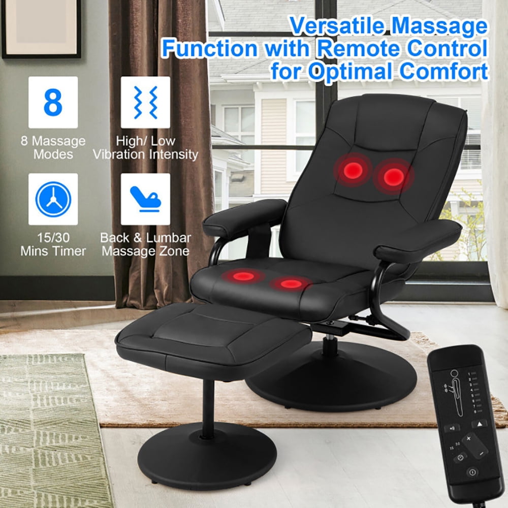 Finihen Massage Recliner Chair, 360Â°Swivel Massage Recliner Chair with Ottoman, Recliner with Ottoman Footrest, for Living Room, Bedroom, Black