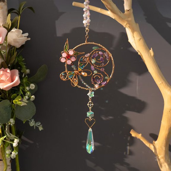 Butterfly & Dragonfly Animal Wire-Wrapped Wind Chimes with Crystal Pendants - Indoor/Outdoor Decor for Room, Garden, Patio - Perfect Gifts for Family and Friends