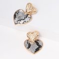 thumbnail image 3 of Pendientes elegantes de cuero para mujer (blanco y negro) Pendientes con forma de corazón de melocotón y lentejuelas brillantes, 3 of 3