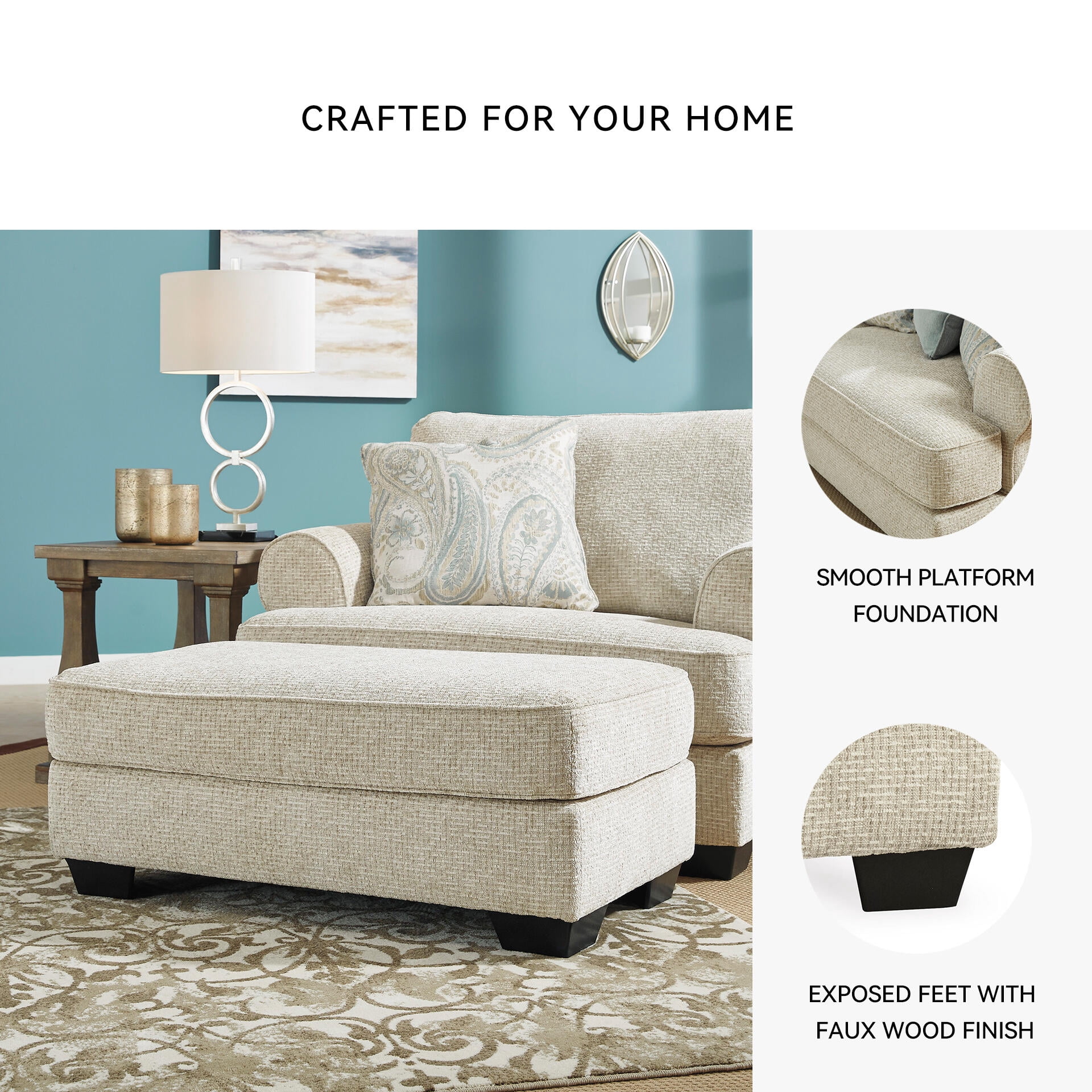 Signature Design by Ashley Monaghan Ottoman, Sandstone Chenille Upholstered Living Room Footrest