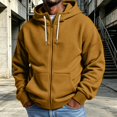thumbnail image 2 of FENGYOU Mens Waffle Knit Zip Up Hoodie Long Sleeve Drawstring Hooded Sweatshirt Relaxed Fit Casual Full Zip Jacket Earthy Yellow 2XL, 2 of 5