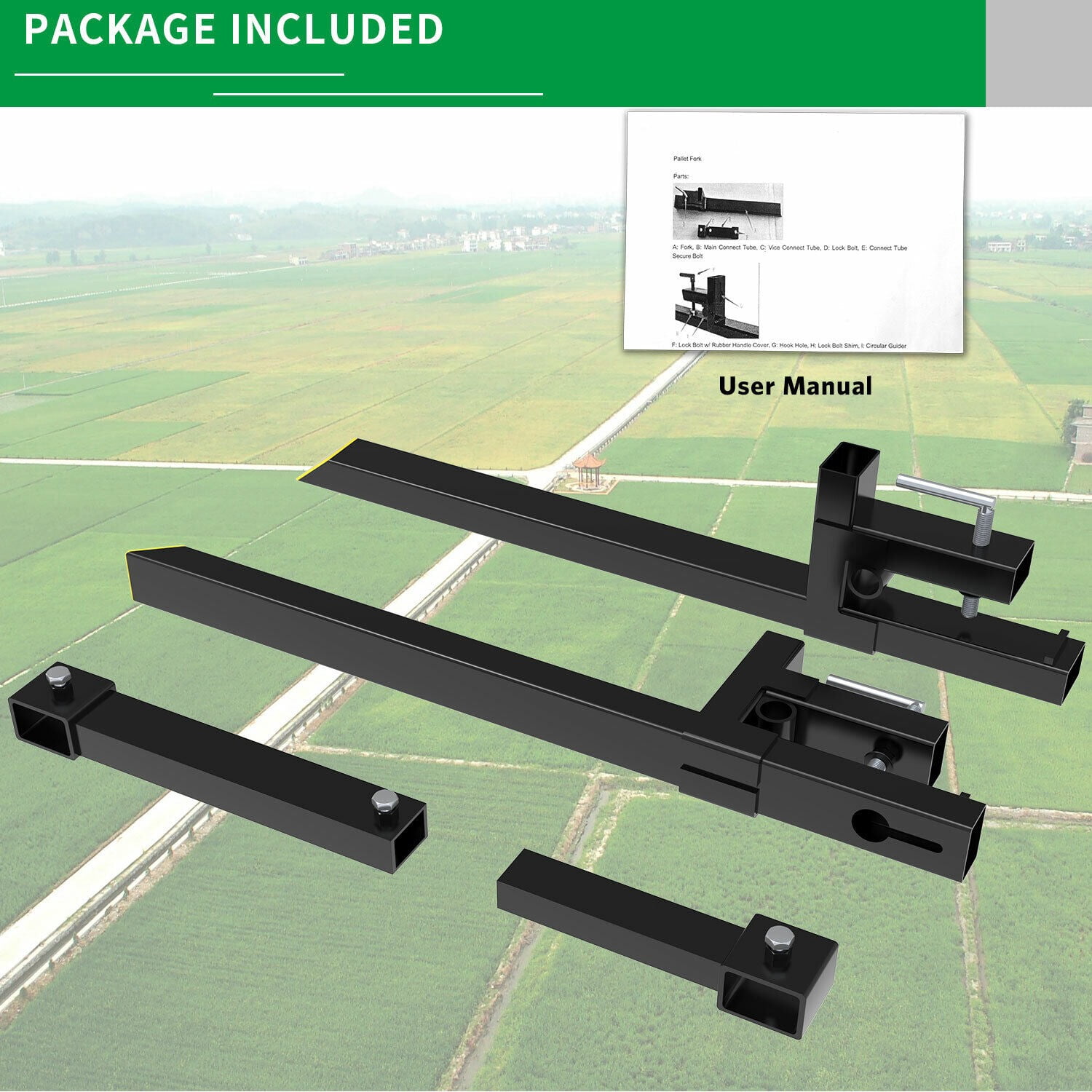 RVNI 43" Tractor Clamp on Pallet Forks Skid Steer Loader Bucket Quick Attach 1500lbs