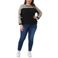 thumbnail image 2 of Agnes Orinda Women's Plus Size Boho Tops Texture Color Block Crew Neck Long Sleeve Casual Waffle Blouse 1X Black, 2 of 5