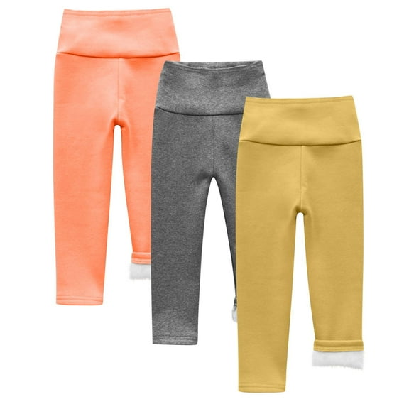 Kaemgyyd 3 PC Baby Boys Girls Fleece Lined Leggings Winter Warm Stretch Slim Pants Toddler Thick Full Length Tights 2-9 Years