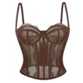 thumbnail image 2 of Conairie Women's Bustier Corset Top Lace Boned Solid Color Spaghetti Strap Fitted Mesh Bonded Party Going Out Cami Tops Coffee XS, 2 of 7