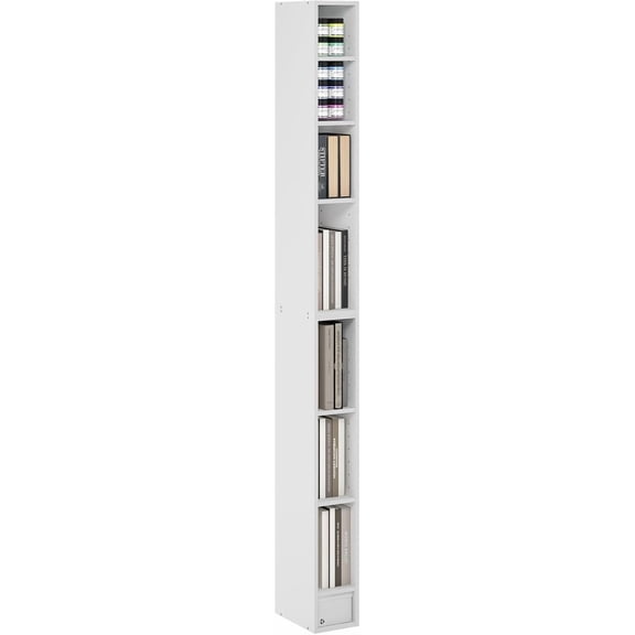 Furinno Fulda Book Shelf, 8-Tier Bookshelf, Bookcase with Space Saving Storage Shelf, 9.2 x 5.9 x 70.9, for Living Room, Bedroom, Home Office, White
