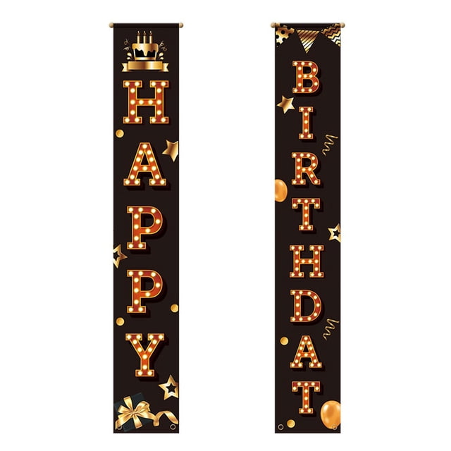 Yuarrent 1 par Feliz Navidad feliz cumpleaños puerta porche pareado decoración bandera ornamento decorativo suministro empresa Oficina Kits de decoración para fiestas Negro Yuarrent HA069200-01