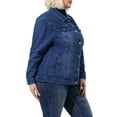 thumbnail image 4 of Unique Bargains Women's Plus Size Long Sleeve Button Front Washed Denim Jacket, 4 of 7