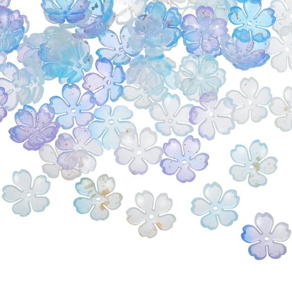 Cherry Blossom Beads, Mini Flower Beads, 19mm 5-Petal Floral Spacer Beads for Jewelry Making DIY Crafts Earrings Bracelets,Light Blue, Pack of 100