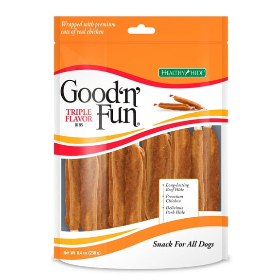 Good 'n' Fun Triple Flavor Ribs Rawhide Dog Chews, 8.4 Oz.