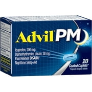 Advil PM Pain Reliever/Nighttime Sleep Aid, Ibuprofen and Diphenhydramine 20-Count Coated Caplets