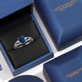 thumbnail image 5 of Gem Stone King 925 Sterling Silver Blue Created Sapphire and White Lab Grown Diamond 3 Stone Engagement Ring for Women | 1.68 Cttw | Oval 8X6MM | Round 2MM | Gemstone September Birthstone | Size 5, 5 of 6