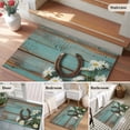 thumbnail image 5 of Area Rug 2 x 3 Ft, Daisy Flower Indoor Accent Bathroom Rugs for Kitchen/Laundry Room, Vintage Horseshoes Farmhouse Wooden Grain Teal Washable Non-Slip Runner Floor Mat for Entryway, Living Room, 5 of 7