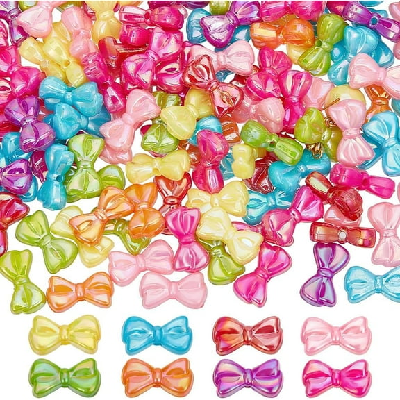 200Pcs Bowknot Beads Acrylic Bow Bead Bulk Colorful Pink Blue Green Opaque Butterfly Bows Bowknots Shaped Mini Loose Spacer Bead DIY Crafts Accessories