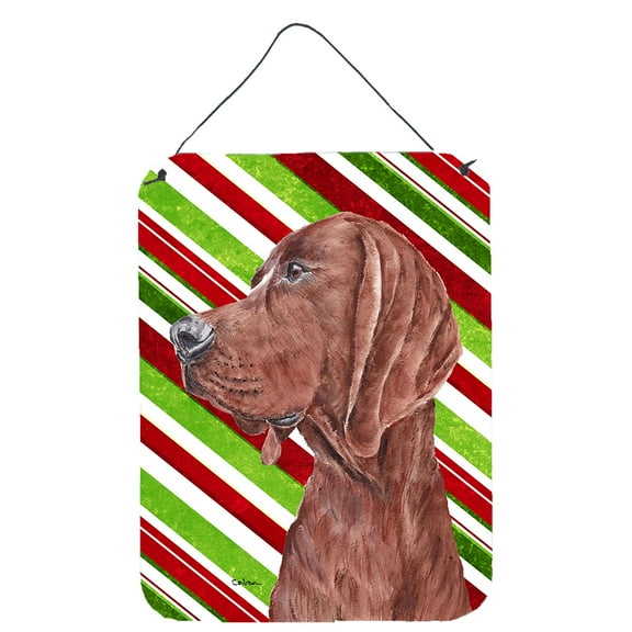 Redbone Coonhound Candy Cane Christmas Wall or Door Hanging Prints