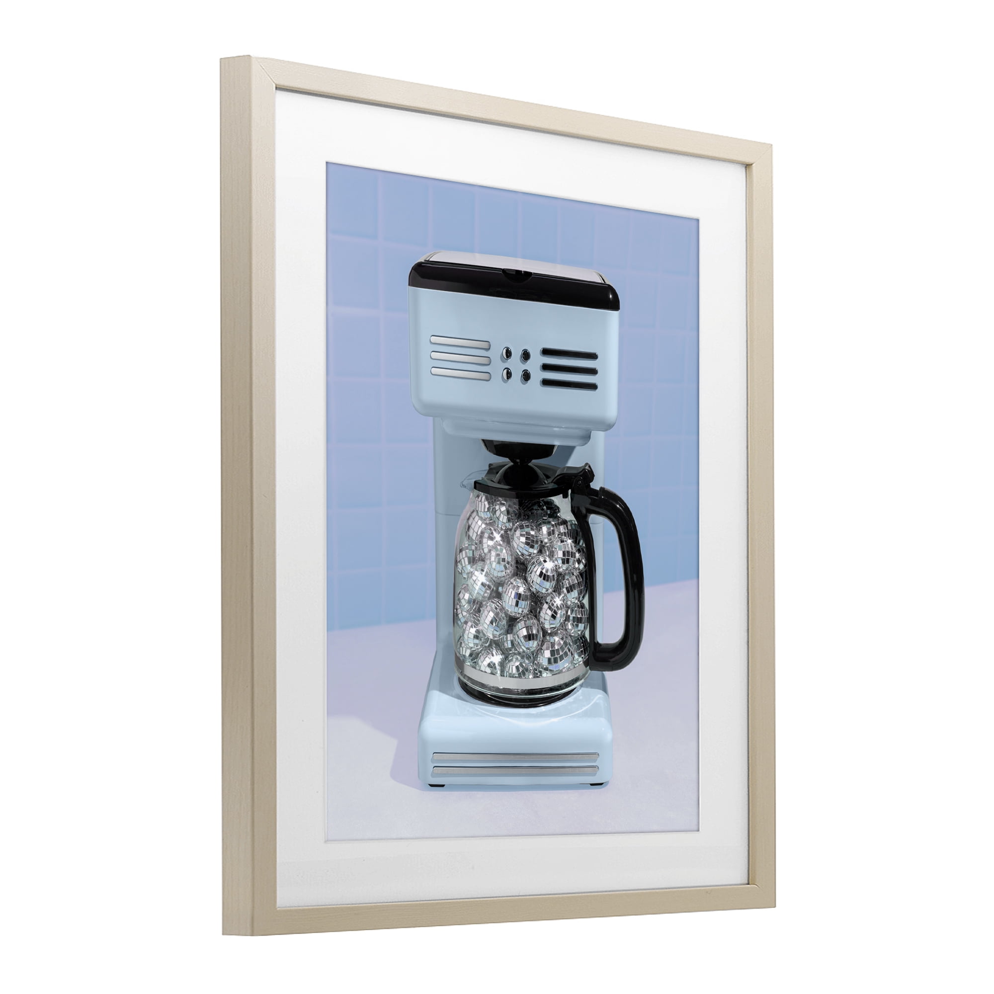 Stupell Industries Disco Coffee Maker over Blue Birch Framed Print Under Glass, design by LISH Creative
